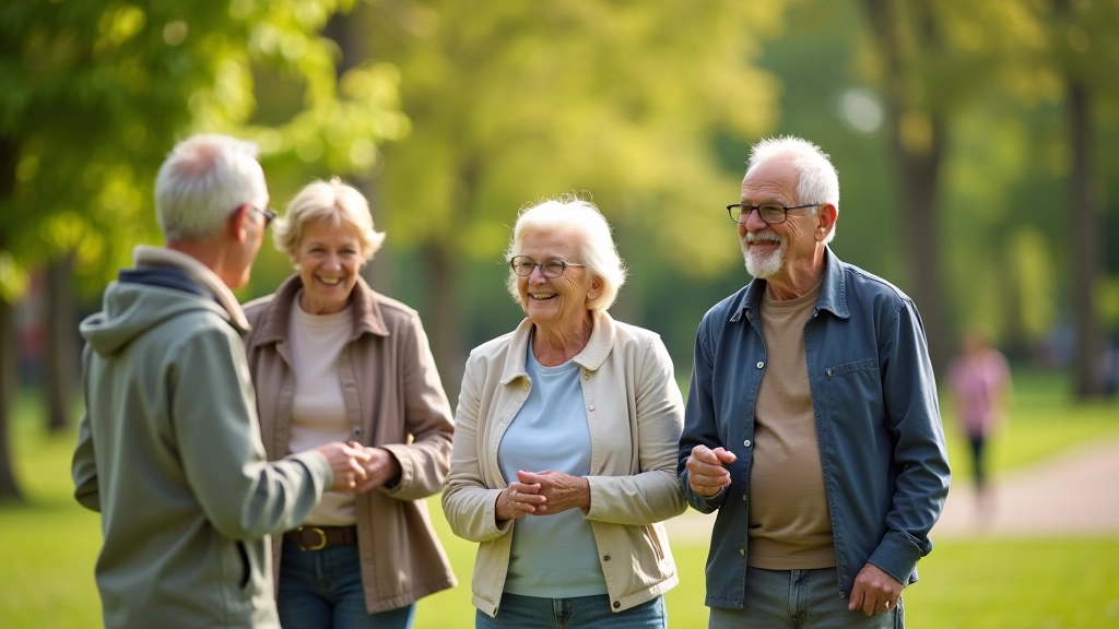 Grupa senioru kopā parkā aktīvai aktivitātei