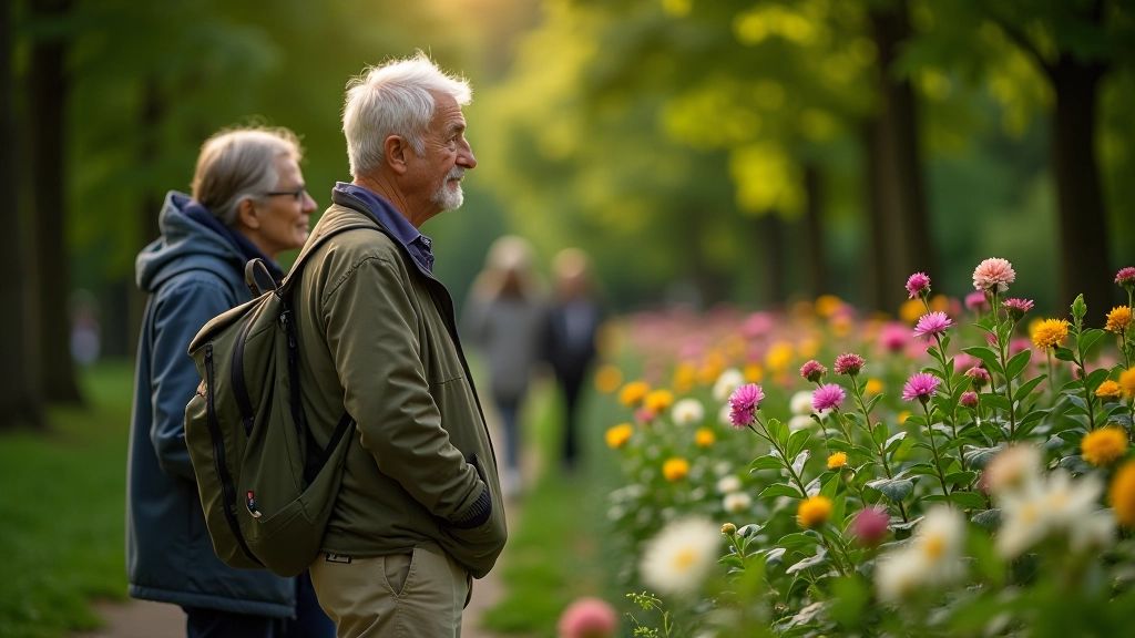 Vadīts parkā pastaigas maršruts ar seniorum grupu